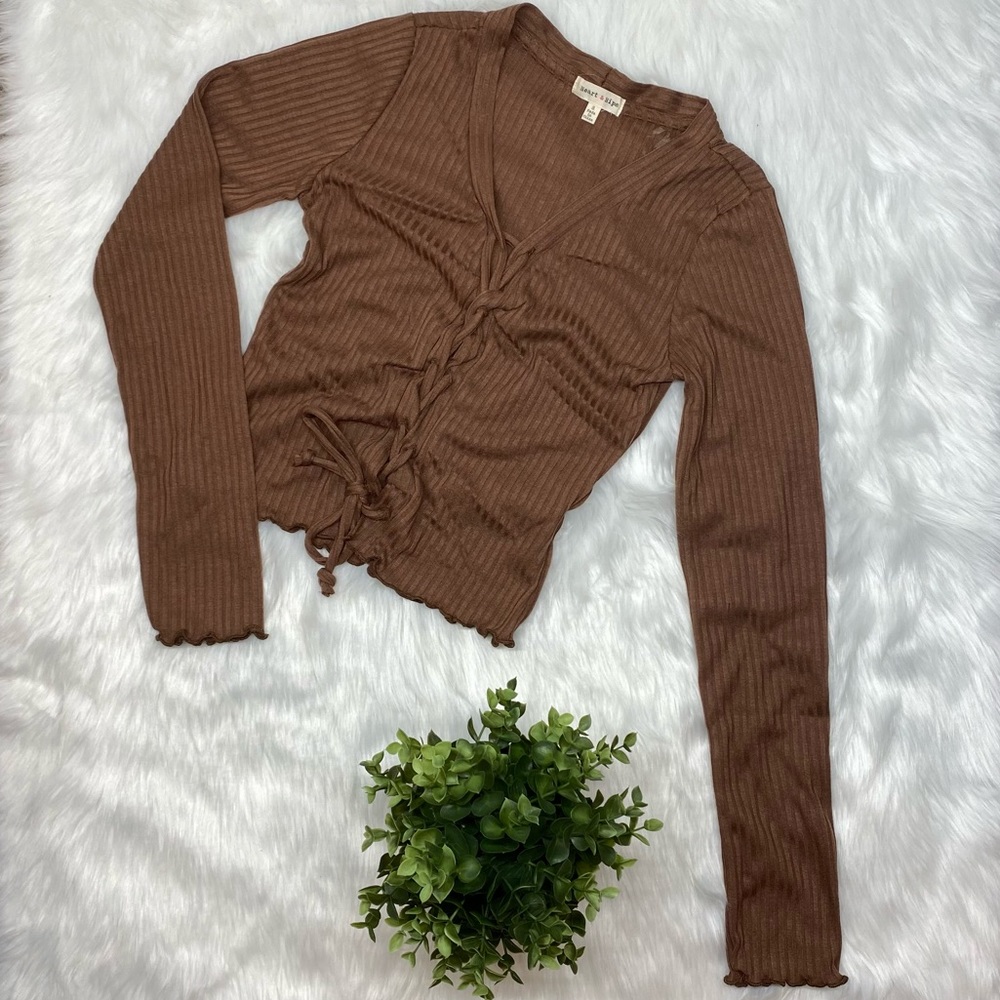 Heart & Hips Brown Lace Up V-neck Top